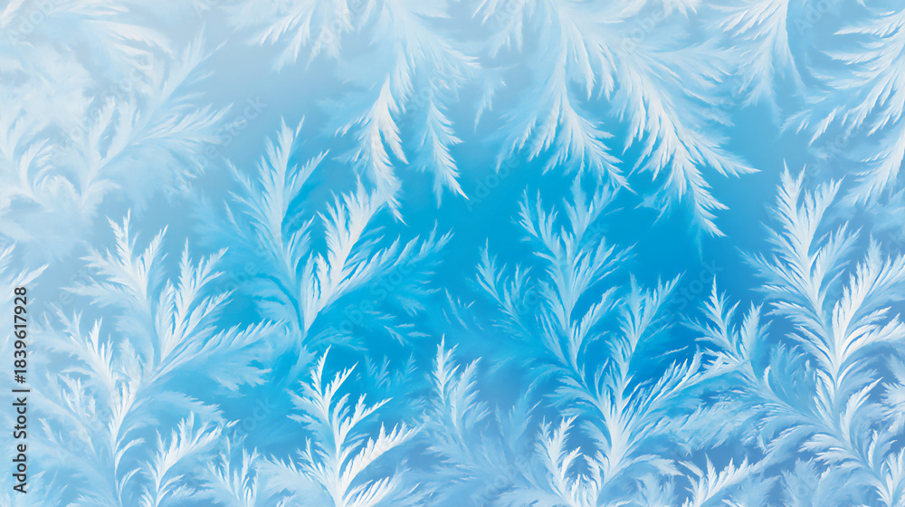 Fototapeta premium Frost patterns form on window glass during a cold winter morning in a home or building space