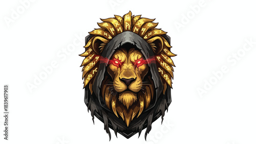 Lion wearing a boxing glove on one paw and controller on the other, white background