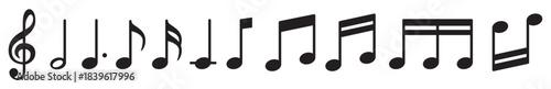 Set of musical notes in a clean minimalist style, isolated on transparent background. Vector illustration suitable for music design, education, icons, and creative projects