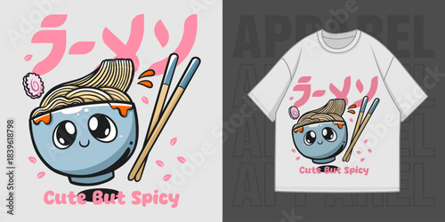 JAPANESE FOOD RAMEN HAND DRAWING ILLUSTRATION T-SHIRT APPAREL PRINTING DESIGN