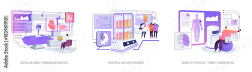 Healthcare Robotics Solutions abstract concept vector illustrations.