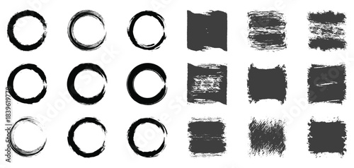 Abstract grunge paint brush stroke set. Set of vector paint brush stroke, ink splash and grungy decoration elements. 