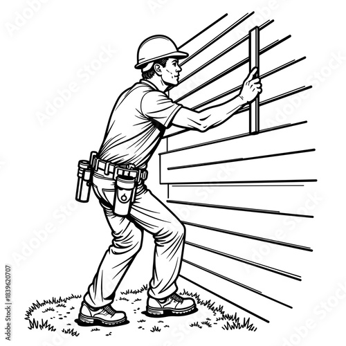 Worker installing siding panels on house wall, construction and home improvement