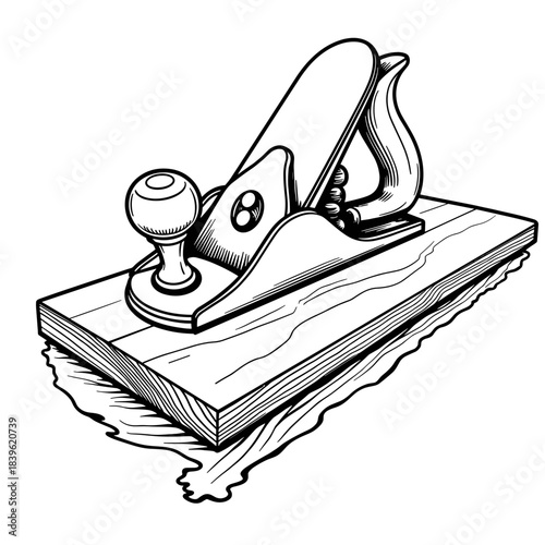 Wood plane smoothing wooden board, carpentry tool and woodworking precision in crafting