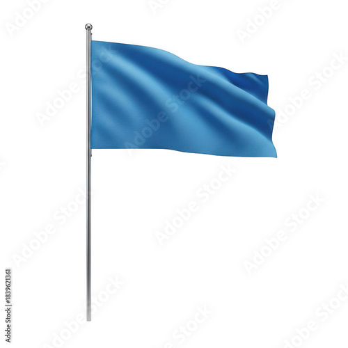 Waving blue flag on a pole isolated on transparent background
