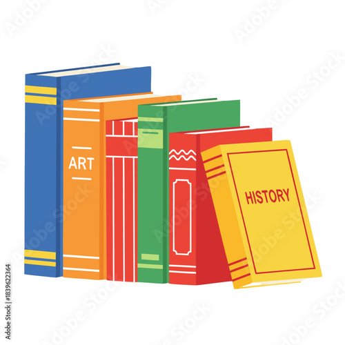 A Collection of Colorful Hardcover Books Featuring Art and History Titles Lined Up Against a Dark Background