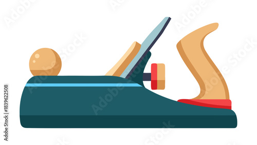 A Flat Woodworking Hand Plane Tool With A Wooden Handle And A Sharp Metal Blade On A Black Background