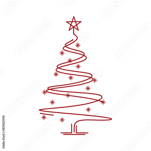 A red spiral Christmas tree with stars, perfect for conveying festive vibes in holiday-themed content.