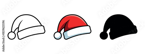 A cartoon-style red Santa hat with a fluffy white pom-pom, perfect for playful holiday designs.