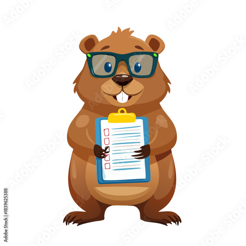 Cute Groundhog Office Illustration — cartoon groundhogs with glasses holding clipboards and checklists