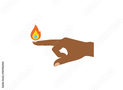 A witch’s hand channels fiery energy, a magician sparks a magical blaze with a finger, and an illusionist manipulates a burning flame, all rendered in a flat vector illustration of wizardry and