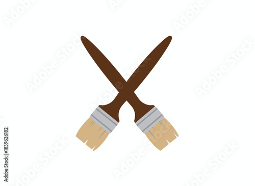 Tools for Chinese calligraphy painting, including Asian Japanese supplies and paintbrushes used for Japanese calligraphic art, painting, and drawing hieroglyphs, presented as a flat vector