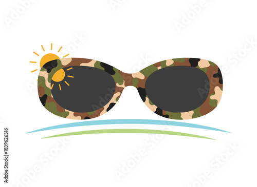These rectangular sunglasses, a modern retro fashion accessory, provide summer sun protection and feature a stylish design, depicted as a flat vector illustration against a white background