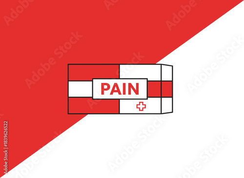 A cigarette pack bearing the word “pain” accompanied by vector illustrations