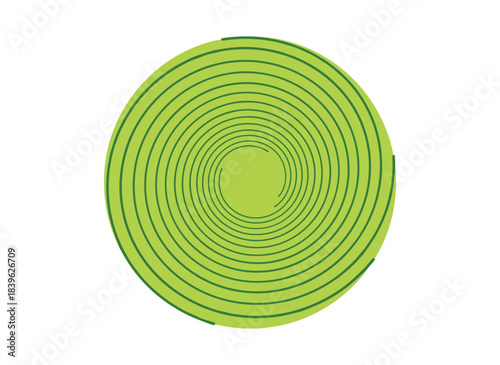A vibrant green background with a circular swirl, helix, or twist, creating a round optical illusion, hallucination, hypnotic tunnel, or vortex effect, rendered as a modern, brightly colored vector