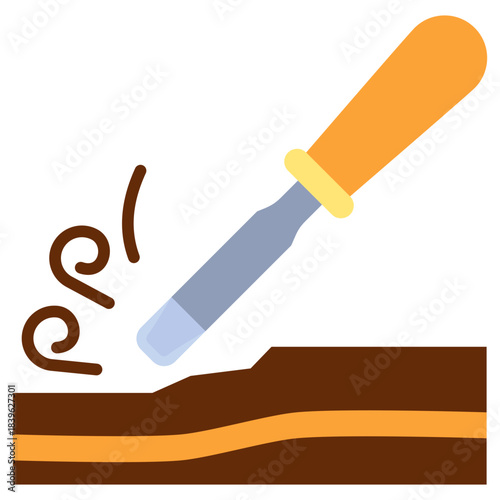 Chisel Flat Color Icon, Mini Illustration Relate To Carpentry, Wood Industry. Use For Modern Concept, Ui, Ux Web And App Development.