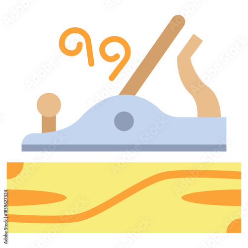 Hand Planer Flat Color Icon, Mini Illustration Relate To Carpentry, Wood Industry. Use For Modern Concept, Ui, Ux Web And App Development.
