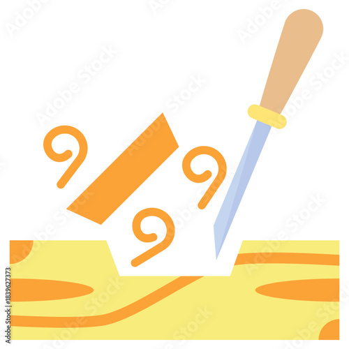 Notch Cut Flat Color Icon, Mini Illustration Relate To Carpentry, Wood Industry. Use For Modern Concept, Ui, Ux Web And App Development.