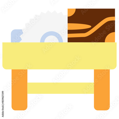 Circular Saw Flat Color Icon, Mini Illustration Relate To Carpentry, Wood Industry. Use For Modern Concept, Ui, Ux Web And App Development.