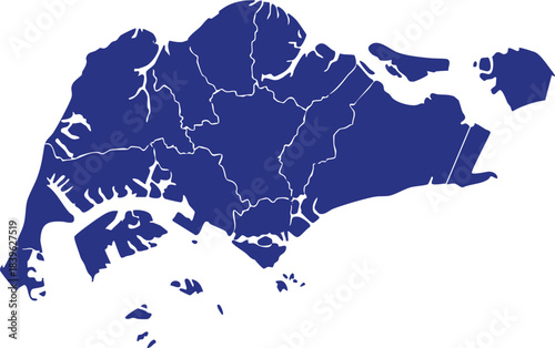 Map of Singapore outline a simple blue vector illustration with internal administrative divisions perfect for travel and geography concepts