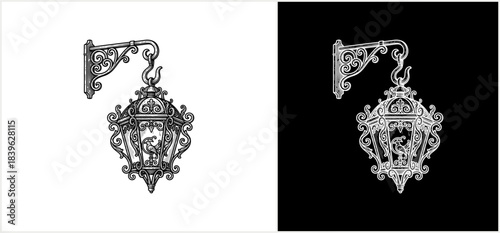 Vintage ornate hanging lantern with intricate decorative metalwork design.