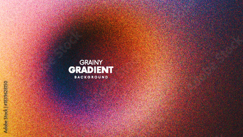 Colorful grainy gradient with warm cool tones blending into soft central hollow with film grain texture created from thousands of individual dots for digital graphic with cinematic grain aesthetic