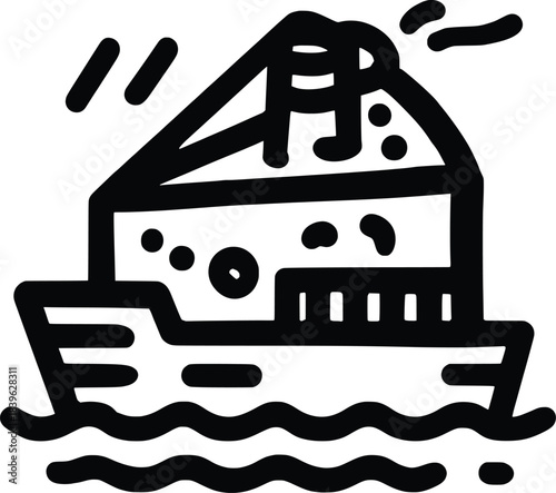 Cruise ship line icon illustration, tourist boat, sea transport vessel outline art, passenger liner ocean voyager