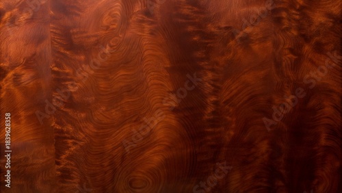 Tableau sur toile Quilted Mahogany Wood Texture – Dramatic 3D Flame Figure, Rich Reddish-Brown Sea