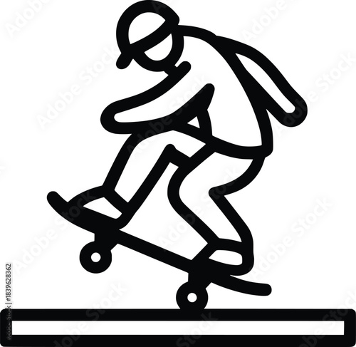 Skateboarder's Silhouette: A minimalist illustration captures a skateboarder mid-trick, highlighting the dynamic energy of skateboarding and the urban spirit.