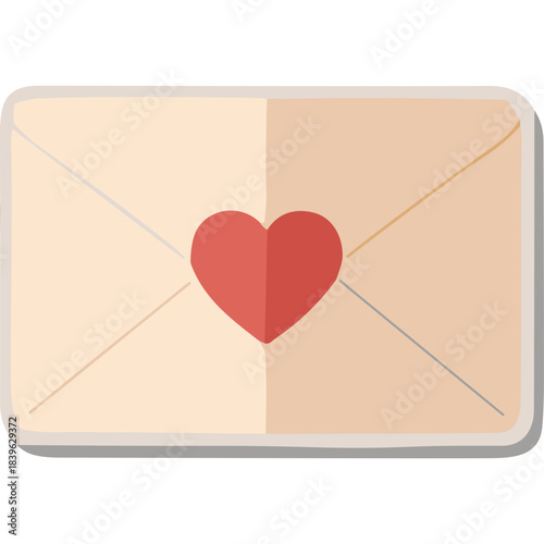 A Cream Colored Envelope with a Red Heart Symbol Centered on the Front a symbol of love and affection for Valentine's Day or a special occasion rendered in a flat design style with soft shadows and a