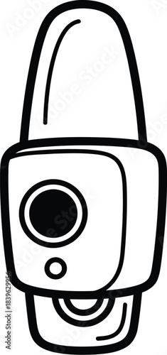 Hand drawn sketch of a security camera with a lens and mounting bracket