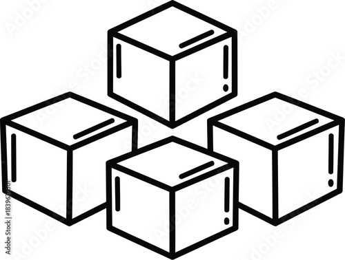 Simple hand drawn illustration of four cubes arranged in a cluster