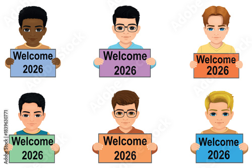 Children set holding the welcome 2026 sign