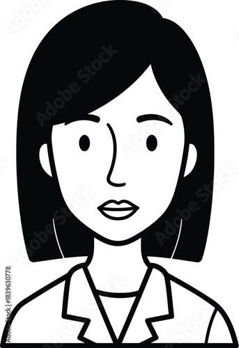 Simple hand drawn black and white portrait of a woman in a blouse