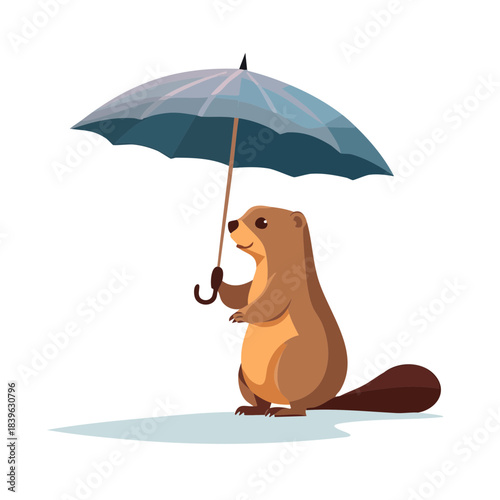Groundhog Umbrella Illustration — minimalist cartoon vectors of groundhogs holding umbrellas