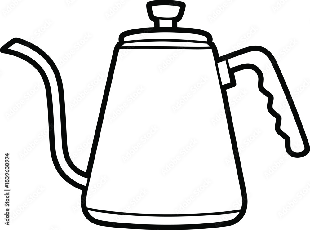 Obraz premium Simple line drawing of a modern gooseneck kettle for pour over coffee