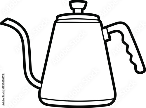 Simple line drawing of a modern gooseneck kettle for pour over coffee