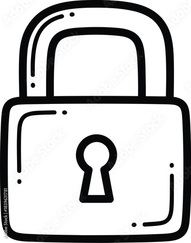 Simple hand drawn illustration of a closed padlock with a keyhole
