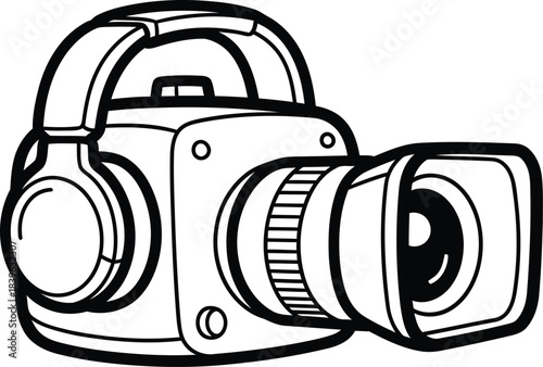 Hand drawn sketch of a vintage video camera with a lens and handle