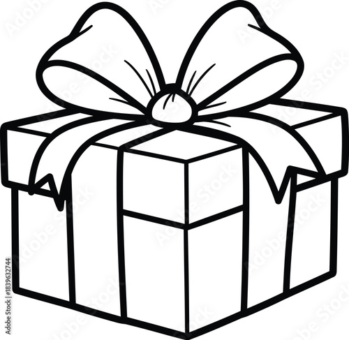 Simple line drawing of a gift box with a bow