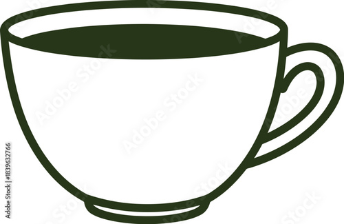 Simple hand drawn white teacup filled with vibrant green matcha tea