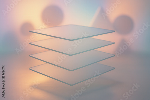 Floating Frosted Glass Layers In Soft Pastel Abstract Background