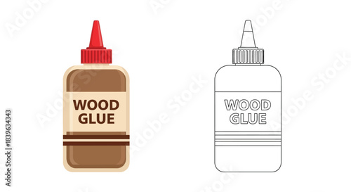Illustration of two wood glue bottles one colored and one outlined