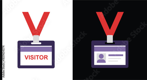 A visitor badge with a purple background and the word visitor displayed