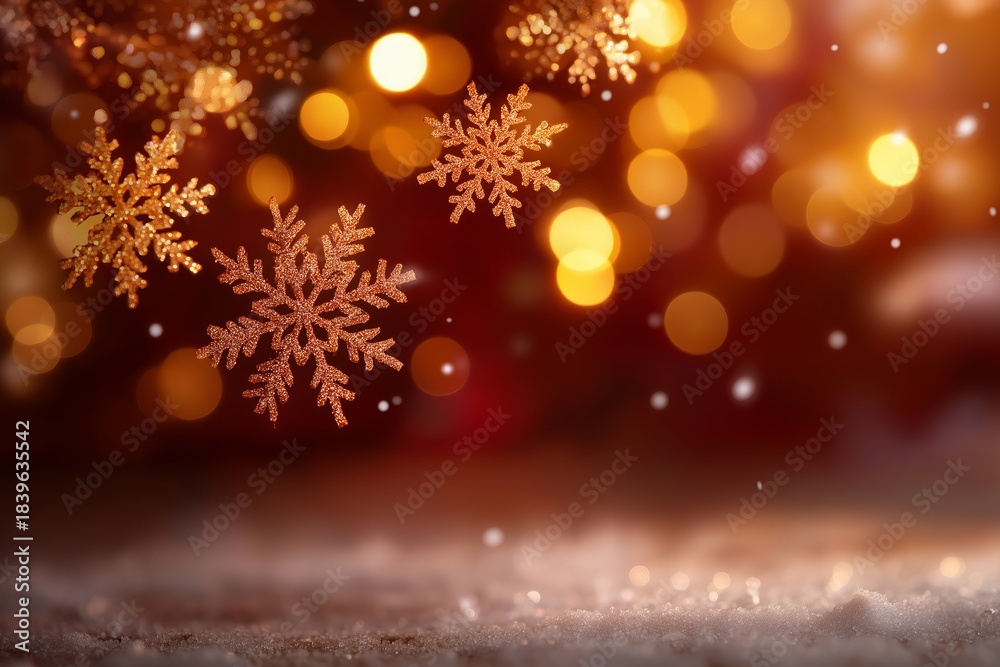Naklejka premium Golden snowflake decorations with bokeh background