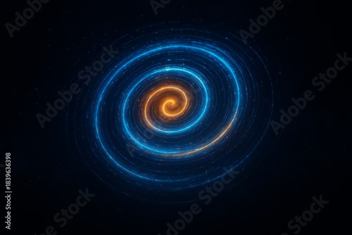 Spiral of blue and orange lights. The blue is the center and the orange is the outer edge