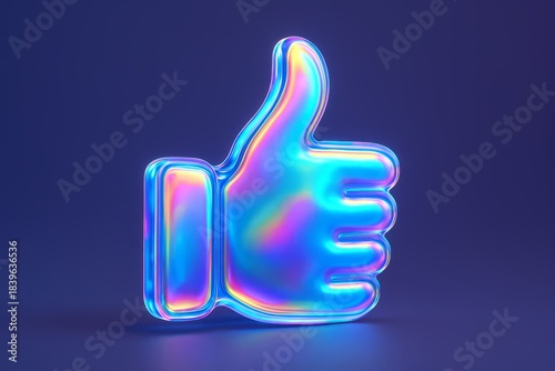 Glowing, colorful thumbs up sign with a rainbow effect. Concept of positivity and approval