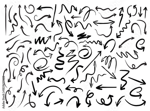 Set of colour drawing Arrows. Vector Illustration.