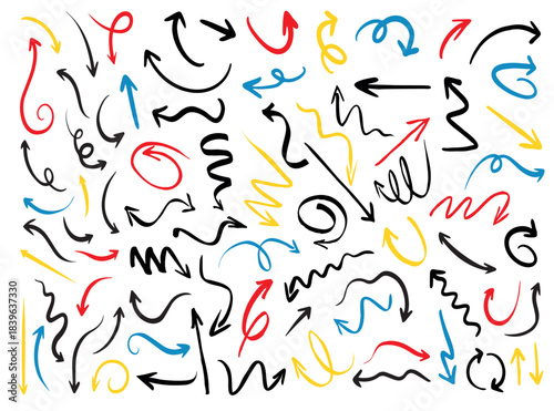 Set of colour drawing Arrows. Vector Illustration.
