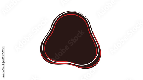 Abstract dark amorphous shape with thin red and white outlines on a black background minimal shape with smooth curves and fluid motion concept